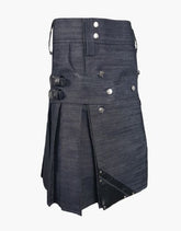 DENIM KILT WITH HEAVY DUTY LEATHER - Scottish Kilt Jacket™ USA-UK